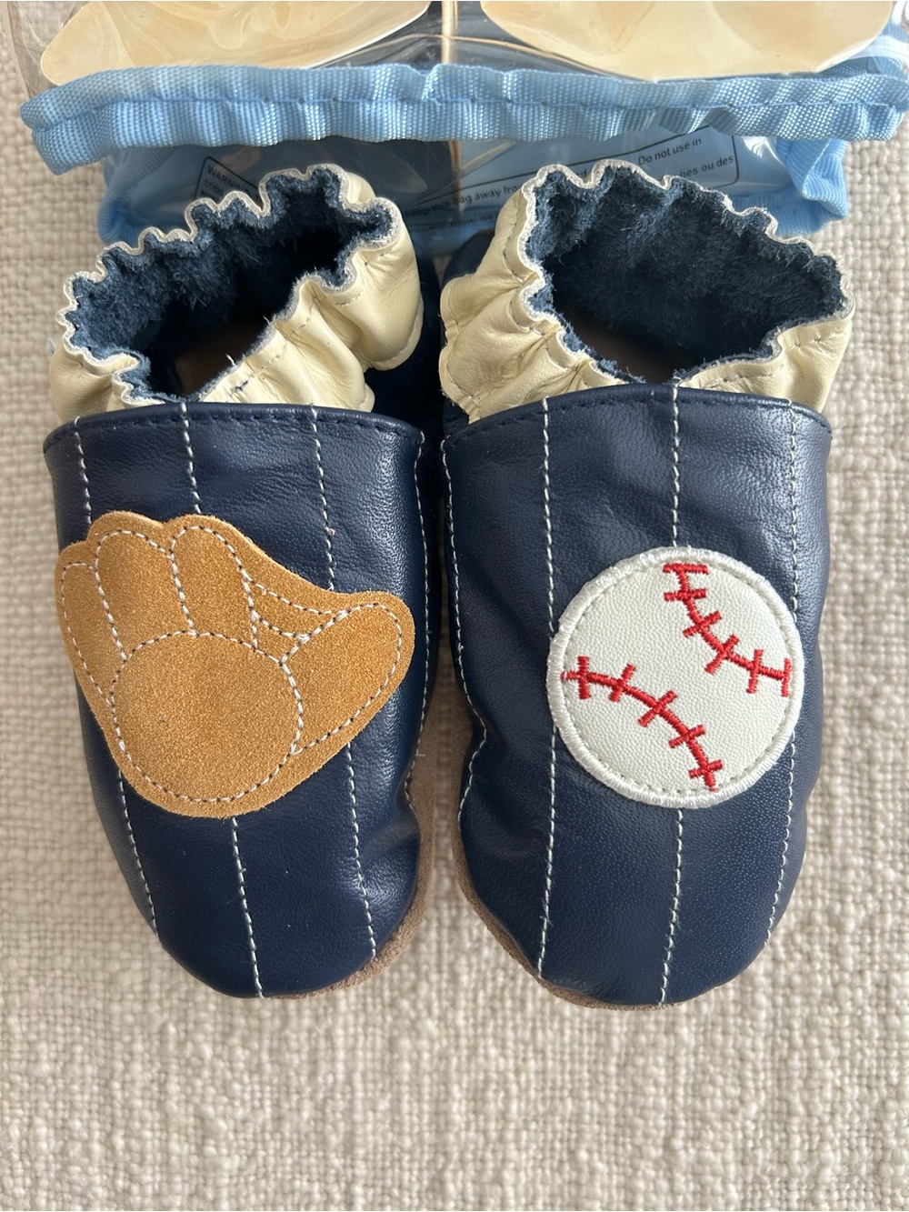 Robeez Navy Baseball Leather Moccasin Shoe 12-18M